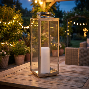 Lanternes à bougies en acier inoxydable faites à la main, lanternes géométriques en verre transparent, lanternes de sol en acier inoxydable, lanternes de table DLS-026 - Product Image 3