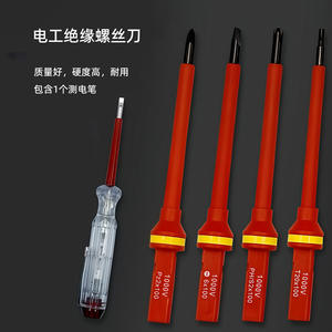 Jeu de tournevis isolés pour électricien professionnel 1000V, tête plate, 4 pièces, avec testeur de tension - Product Image 1