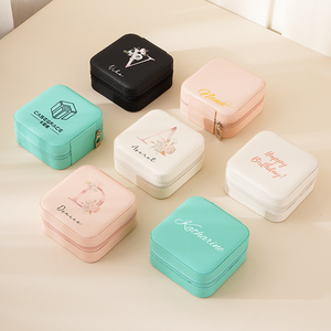 Wholesale Custom Logo Trinket Travel Square <strong>Jewelry</strong> <strong>Box</strong> Organizer PU Leather Small Earring Joyero Jewellery Storage Gift Case - Product Image 6