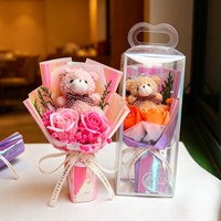 Cadeau transfrontalier pour la Saint-Valentin : Bouquet de savons artificiels gaufrés faits main, style ours en peluche et rose, boîte cadeau créative Qixi