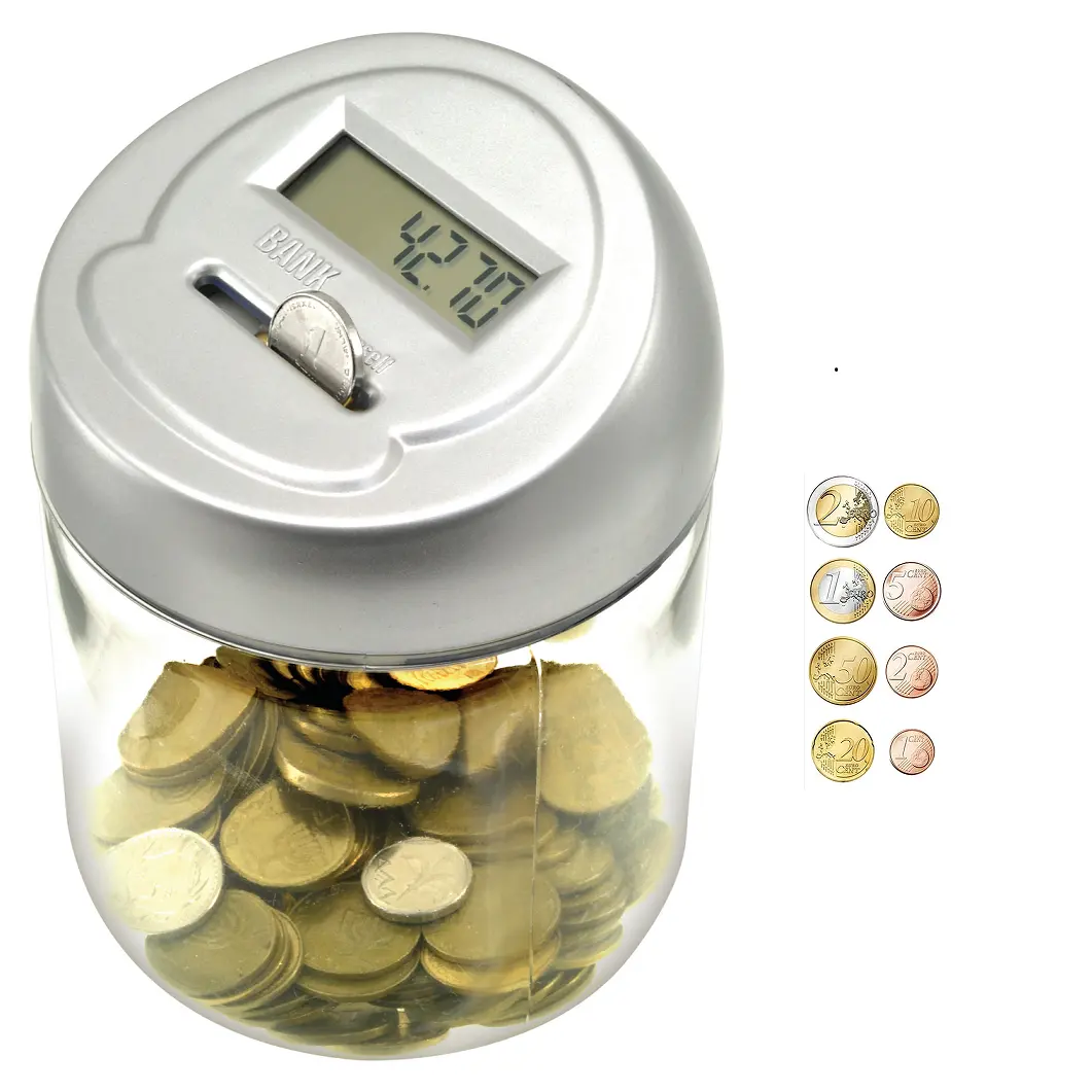 Venta caliente Digital Coin Counting Jar Counting Money Bank support USD, EURO, GBP y OEM