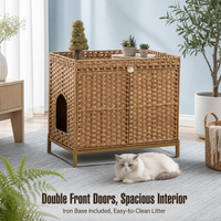 Handgewebtes Massives Rattan Klassisches Katzenhaus mit Kunststoffbasis, Faltbares Wohnzimmer-Haustierbett für Katzen und Hunde, Doppeltür-Design-Käfig für den Winter