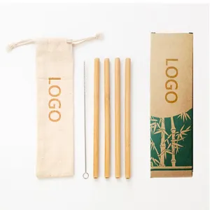 Индивидуальные Натуральные Бамбуковые соломинки, одноразовые соломинки для питья с пользовательским логотипом