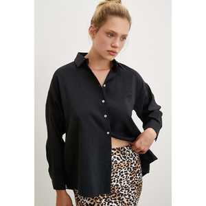 Camisa Básica Modal Negra para Mujer, Blusa Informal de Popelina con Botones, Estilo Diario, Diseño Sencillo - Product Image 1