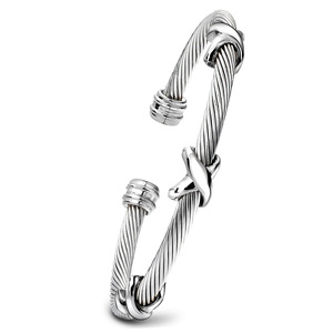 Pulsera de Alambre de Acero Trenzado de 4 mm con Diseño de X Abierta, de Acero Inoxidable, Joyería de Regalo para Mujer - Product Image 5