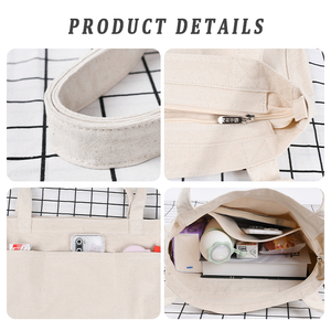 Personalized Logo Oval Shape <b>Large</b> Capacity Canvas Cotton Tote <b>Bag</b> Blank Printed <b>Bag</b> with Zipper and Pocket - Product Image 3