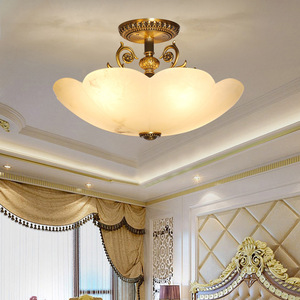 Chinese Style Minimalist Marble <b>Ceiling</b> <b>Light</b> Led Warm <b>Light</b> All Copper Semi Pendant For Bedroom Study Entryway Hallway - Product Image 3