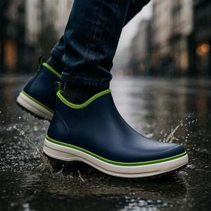 Botas de Lluvia para <span class=keywords><strong>Hombre</strong></span>, Estilo Chelsea, Impermeables, de Goma, Antideslizantes, con Cierre de Cordones, Color <span class=keywords><strong>Azul</strong></span> Verde - Product Image 1