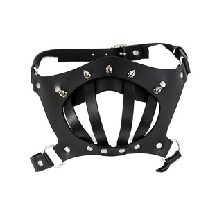 Knight Black Rivet Máscara de cuero Boquilla Headgear Role Play Props Juguetes sexuales para adultos - Product Image 4