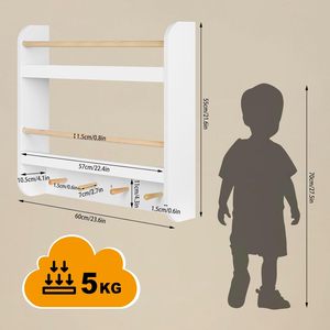 Kids Bookshelf <strong>Wall</strong> Mounted, Shelving <strong>Unit</strong> 2-Tier, <strong>White</strong> <strong>Shelves</strong> for <strong>Wall</strong> - Product Image 5