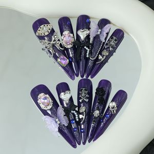 Uñas acrílicas artesanales al por mayor, uñas postizas de cobertura completa en forma de lágrima, diseños con brillantina y pedrería, personalizables. - Product Image 1