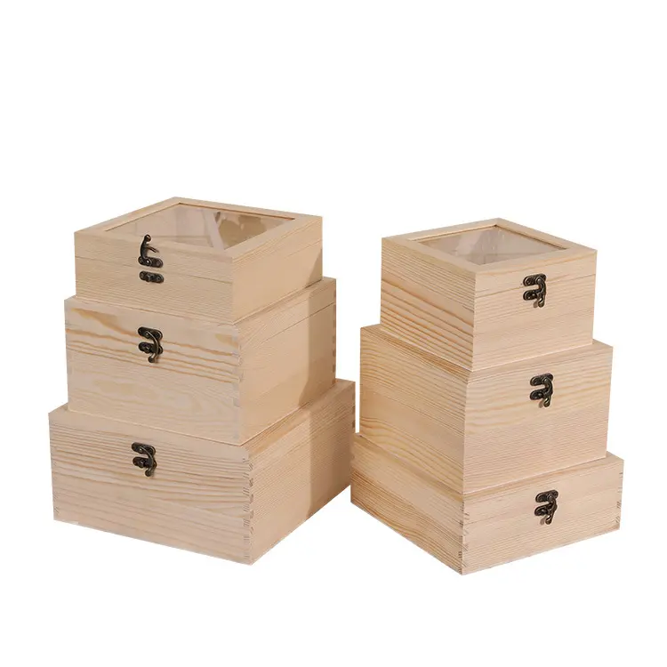 Kunden spezifisches Design Bambus box Verpackung Morden Handmade Holz Geschenk box Natürliche Farbe Acryl deckel Geschenk verpackung Kiefer Verpackungs box