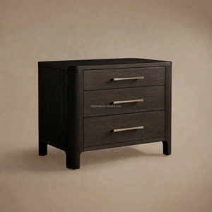 Mesita de Noche Artesanal Americana de Roble Vintage, Mesa Auxiliar Hecha a Mano con 3 Cajones, Conjunto de Madera Envejecida de Lujo con Unión de Cola de Golondrina - Product Image 6