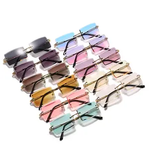 时尚复古钻石切割海洋镜片太阳眼镜小无框长方形太阳镜太阳眼镜女男太阳镜2021