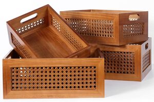 Panier de rangement décoratif en bois et rotin fait main, style vintage, écologique, multifonctionnel pour le salon - Product Image 3