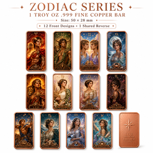 Barre in Rame Puro .999 da 1oz all'Ingrosso, Serie Zodiaco, con Stampa UV 2D Fronte e 3D Retro, Barre Astrologiche per Collezionismo e Forniture all'Ingrosso per Regali - Product Image 1
