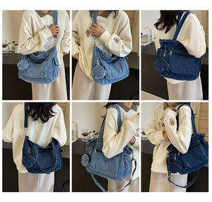 Borse a Tracolla Riutilizzabili in Denim Nero per Donne, Grandi Borse Tote in Denim di Design per Ragazze e Studentesse Universitarie - Product Image 2