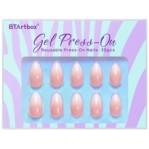 Btartbox 30 pièces Faux Ongles Courts Amande Personnalisés Haute Qualité Design Dégradé Vente en Gros Gels Souples à Presser Luxe - Product Image 3