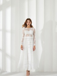 Nouvellement publié à manches longues robe trapèze élégante dentelle creuse transfrontalière pour les banquets et les fêtes couleur unie longueur au sol - Product Image 5