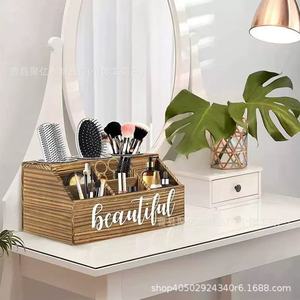 Organizador de cosméticos de madera, caja de almacenamiento de escritorio para maquillaje, secador de pelo, herramientas, estante de bambú de 3 niveles - Product Image 2