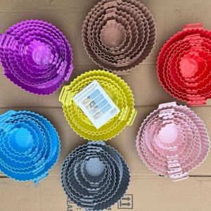 6 Pcs Reusable Silicone Non-stick Ceramic Coating Eco-Friendly Air Fryer Liners 1.5mm Steel Sheet Pot Basket <b>Accessories</b> Custom - Product Image 3