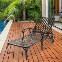 Chaise longue de jardin en aluminium moulé avec roues, réglable, pour patio, bord de piscine, décoration extérieure – Offre Spéciale
