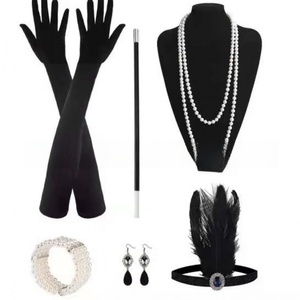 Robe de Charleston des années 20 pour <span class=keywords><strong>femme</strong></span>, costume d'Halloween, gants, collier Pipo, bandeau - Product Image 6