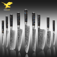 Couteau de chef japonais professionnel KEENHOPE, 9 pièces, acier Damas 67 couches VG10 avec manche en résine composite + fibre de carbone