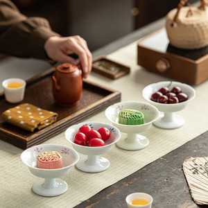 Assiette à fruits en céramique rétro chinoise, ronde, en porcelaine, sur pied haut, pour les fêtes à la maison, les collations, le thé, les desserts - Product Image 4