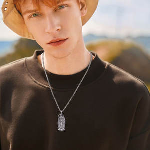 Merryshine 925 Sterling Silver Pulsera De <span class=keywords><strong>La</strong></span> Patron Amulette Médaille Saint Santa Muerte Jésus Crâne Charme Pendentif Collier pour Hommes - Product Image 4