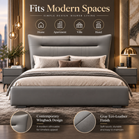 Lit à baldaquin moderne gris en cuir écologique avec sommier à lattes en bois réglable, lit plateforme rembourré pour appartement, hôtel, villa, chambre à coucher