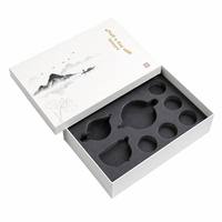 Boîte cadeau personnalisée pour tasses à thé avec insert en mousse, couvercle et base, emballage rigide en carton pour service à thé, logo gaufré quadricolore, luxe