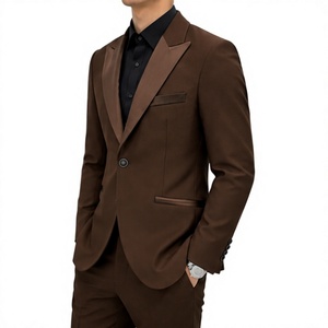 Costume de smoking marron confortable en polyester pour homme, simple boutonnage, revers cranté, style britannique, idéal pour mariage, soirée, bal de promo, banquet - Product Image 1