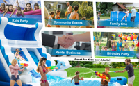 Tobogán Acuático Inflable de Grado Comercial, Casa de Brinco Acuática de PVC, Seco y Húmedo, para Jardín, Fiestas de Cumpleaños al Aire Libre, Alquiler Comercial, 7*4m