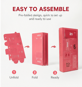 กล่องปฏิทินนับถอยหลังแบบสามพับสีชมพูสั่งทำพิเศษ พร้อมลิ้นชัก กล่องบรรจุภัณฑ์คริสต์มาสแบบแข็งสำหรับของขวัญเซอร์ไพรส์ - Product Image 2