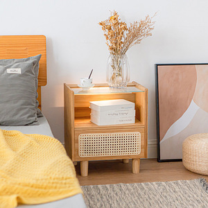 Rattan <b>Bedside</b> <b>Table</b> With Drawer Natural Color Modern <b>Minimalist</b> Bedroom Furniture - Product Image 1