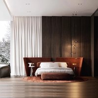 Lit double en velours avec tête de lit large, style minimaliste italien, design de luxe pour villa, chambre principale, lit rembourré doux