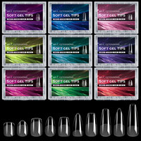Puntas de Uñas Postizas de Alta Calidad, 240 Piezas, Cobertura Completa, Forma Almendrada Cuadrada, Pre-Diseñadas, Anti-Rayaduras, Finas, Semi-Mate, Estilo Francés, para Dedos