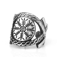 Bague de boussole viking nordique en acier inoxydable pour homme, motif Vegvisir, bijoux celtiques vintage
