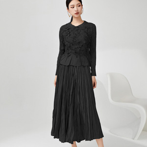 Miyake estate estate Streetwear tinta unita tessuto a maglia nuovo ginocchio plissettato Button-Down Top tailleur corto in <span class=keywords><strong>pizzo</strong></span> - Product Image 3