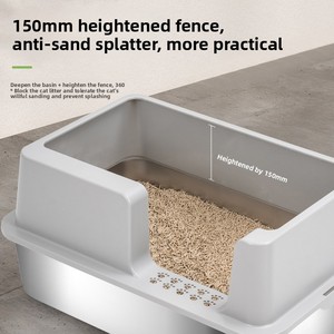 Toilette pour chat en métal de grande taille de haute qualité, bac à litière pour chat en acier inoxydable personnalisable avec fonction de nettoyage facile et pelle à litière - Product Image 3