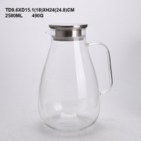Pichet en verre borosilicate de 1700 ml avec couvercle en bambou et acier inoxydable, théière classique de luxe écologique pour la boisson