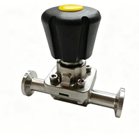 Vanne à diaphragme hygiénique manuelle DN10 SS316L à volant, type T, raccord Tri-Clamp, sans espace mort, CIP SIP, pour arrêt d'eau sanitaire