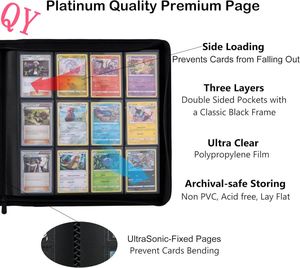 Q Y Junmei 12 Pockets PU Leather PTCG <b>Card</b> <b>Binder</b> 336 Side Loading <b>Card</b> Album with Zipper Portable Trading <b>Card</b> Storage Case - Product Image 2
