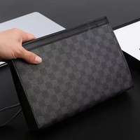 Dompet Pria Modis Motif Kotak-kotak, Tas Selempang Kapasitas Besar, Tempat Kartu untuk Penggunaan Sehari-hari dan Acara Bisnis