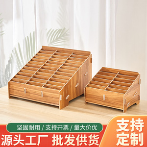 Desktop Multi Compartment Wooden Storage Box Solid Wood Square Office Organizer Phone Box With Tempered <b>Glass</b> Screen <b>Protector</b> - Product Image 2