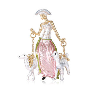 Broche en alliage plaqué or avec cristaux pour femme, motif chien et dame élégante, bijoux vintage pour mariage et fête, design personnalisé - Product Image 6
