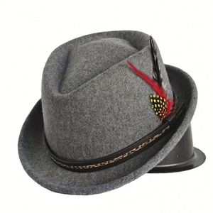 Chapeau Pork Pie Rétro pour Homme Britannique Automne-Hiver, Style Fedora Jazz avec Plume, Idéal pour Tenue Décontractée - Product Image 3