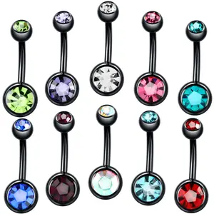 Nouveau 1PC Couleur Noire En Acier Clair Zircon Nombril Piercing Pour Les Femmes D'été 316L En Acier Inoxydable Nombril Barbell Anneau de Ventre