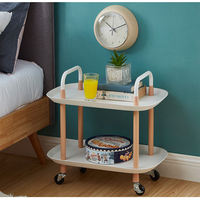 Chariot de rangement mobile moderne en plastique et bois pour usage domestique, à roulettes, multi-niveaux, pour chambre, cuisine, salle de bain